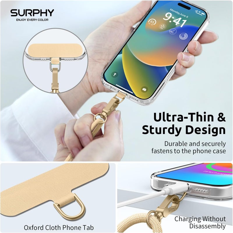 SURPHY Phone Lanyard, Adjustable Phone Strap Crossbody with 2 Pack Cell Phone Tether Tab, Premium Metal Buckles, Skin-Friendly, Universal Cell Phone Lanyard Crossbody for Women and Men, Khaki - Image 4